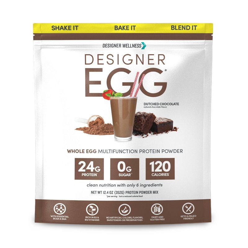 Designer Protein Egg Paleo and Keto Friendly Egg White &#38; Yolk Protein Powder - Dutch Chocolate - 12.4oz, 1 of 6