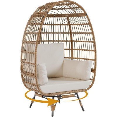 Egg Chair Wicker Outdoor Chairs, Oversize Patio Chair Rattan Lounger Chair w/ 4 Cushions & Steel Frame Stand for Indoor Outdoor Patio Backyard
