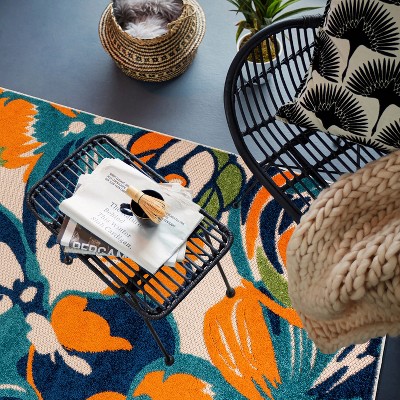 Multi Floral Synthetic 5' x 7' Stain-Resistant Area Rug