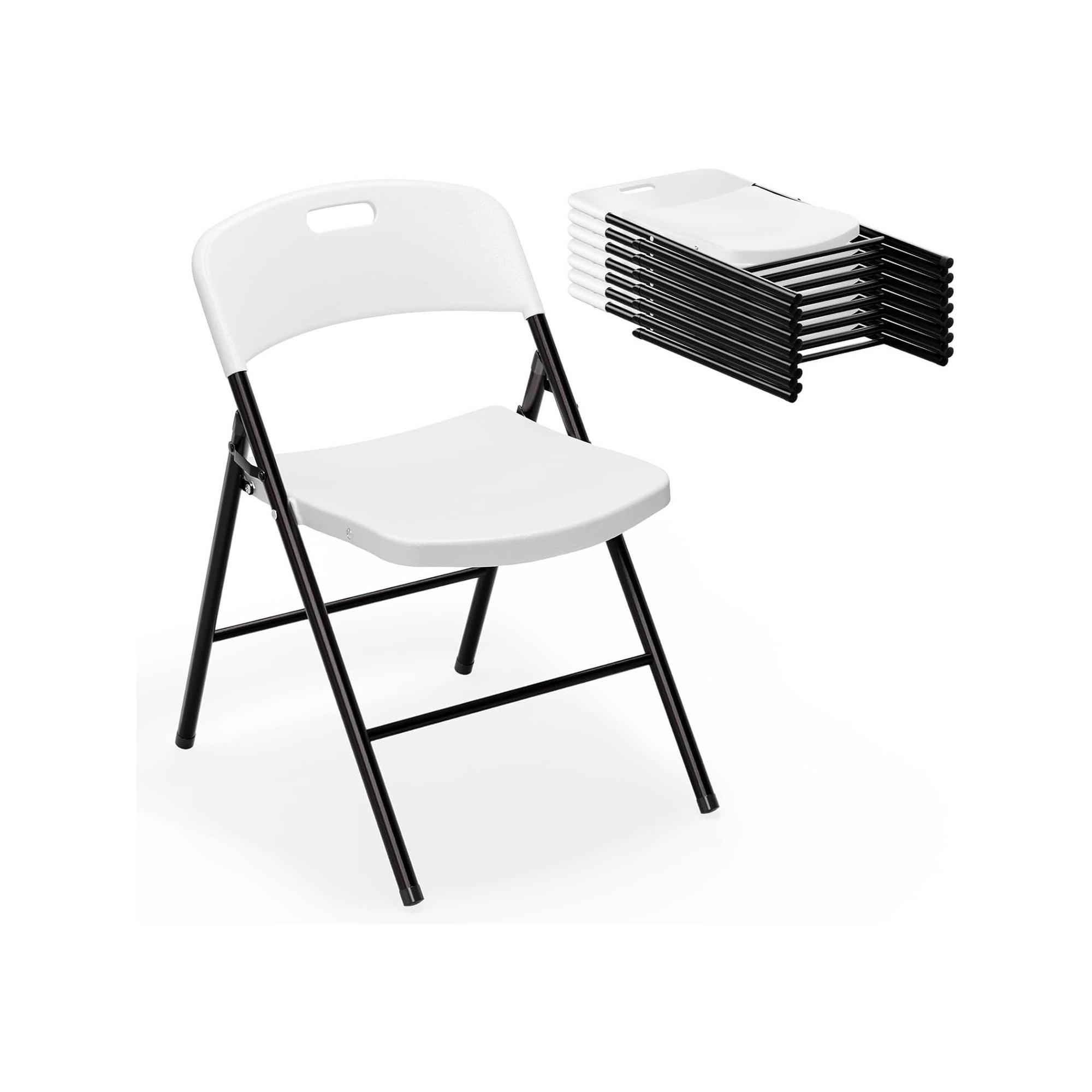 VINGLI Folding Chairs, Plastic Foldable Chair, Capacity up to 350 lbs, for Indoor Outdoor Events Parties Camping Work, 6 Pack, White