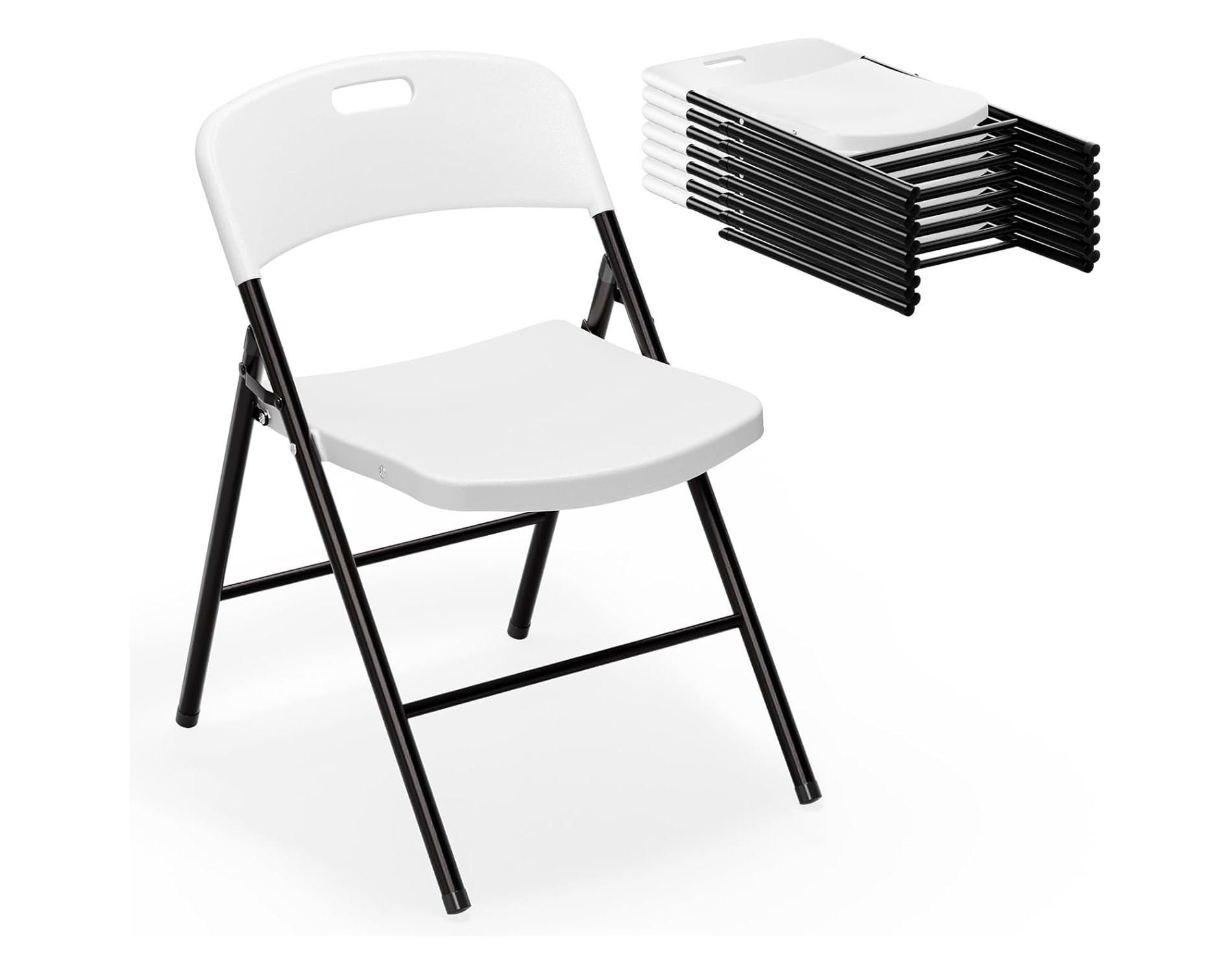 VINGLI Folding Chairs, Plastic Foldable Chair, Capacity up to 350 lbs, for Indoor Outdoor Events Parties Camping Work, 6 Pack, White