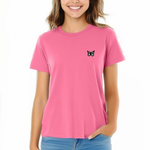 Dalix Butterfly Embroidered Cotton Relaxed Fit Short Sleeve Crewneck Tee Shirt Women - 1 of 4