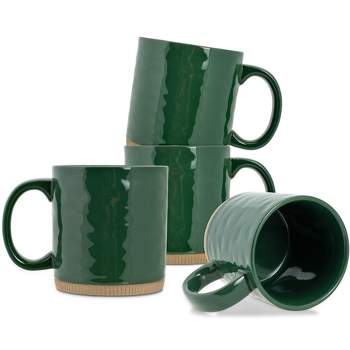 Elanze Designs High Gloss Raw Clay Bottom 15 ounce Ceramic Stoneware Coffee Mugs Set of 4, Green