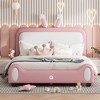 Full Size Platform Bed Frame With Rabbit Shape Upholstered Headboard And Footboard, 10 Wooden Slats Support, White+Pink - 2 of 4