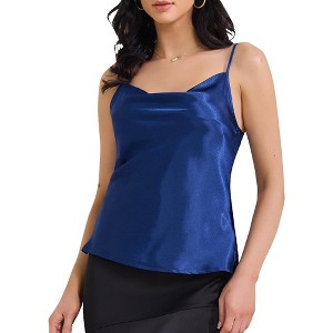 INSPIRE CHIC Women's Satin Cowl Neck Sleeveless Spaghetti Strap Summer Camisole - 1 of 4