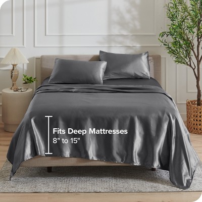 Queen Gray Satin Deep Pocket Sheet Set