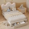 Upholstered Headboard Bed Frame for Girls, Boucle Platform with Storage Drawers, Princess Design for Kids, Strong Wood Slat Support. - 4 of 4