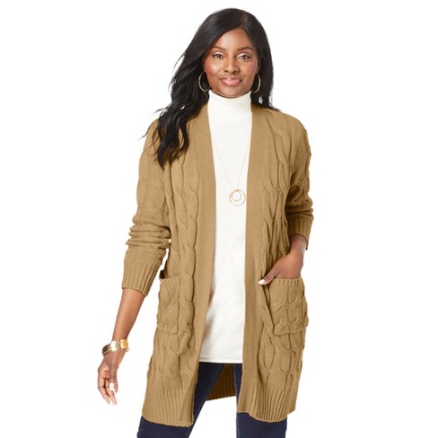 Women's Rib Duster Cardigan - Ava & Viv™ Beige 1X