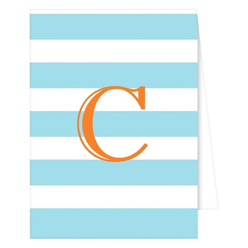 10ct 'c' Monogram Cabana Striped Note Cards Light Blue : Target