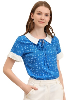 Allegra K Women's Peter Pan Collar Vintage Polka Dots Blouses Black X-small  : Target