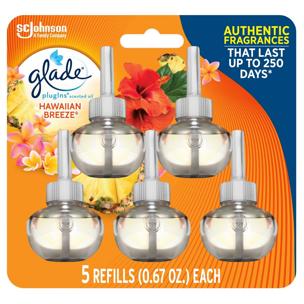 Glade PlugIns Refill 5 CT, Hawaiian Breeze, 3.35 FL. OZ. Total, Scented Oil Air Freshener