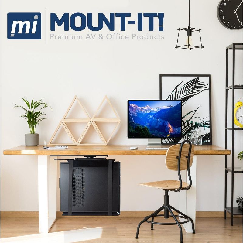 Mount-It! Under Desk CPU Mount with Adjustable Straps | Computer Tower Holder with Sliding Track and 360 Degree Swivel | 22 Lbs. Capacity | Black, 5 of 6