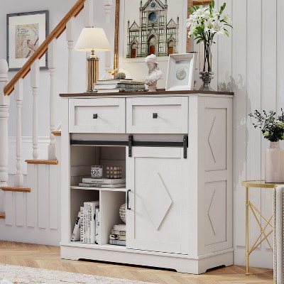 KTMBDW Buffet Cabinet with Drawers, Large Sideboard Buffet Storage Cabinet with Shelves and Sliding Doors for Kitchen, Dining Room