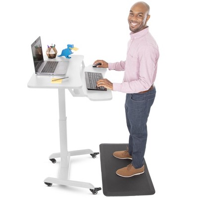 White Electric Height Adjustable Mobile Podium with Keyboard Tray