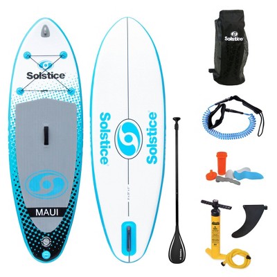 Solstice Maui 8 Foot Youth Stand Up Paddle Board Inflatable Raft Set w/Accessory & Camera Mount, Bungee Storage, Backpack, and Hand Pump, Blue