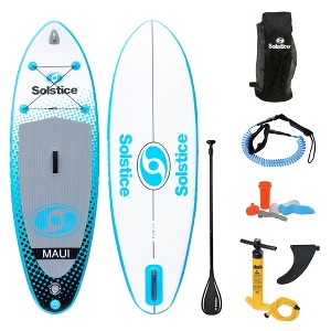 Solstice Maui 8 Foot Youth Stand Up Paddle Board Inflatable Raft Set w/Accessory & Camera Mount, Bungee Storage, Backpack, and Hand Pump, Blue - 1 of 4