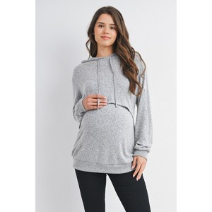 Hello Miz Womens Double Layer Long Sleeve Maternity Nursing Hoodie - Heather Grey - Medium - 1 of 4