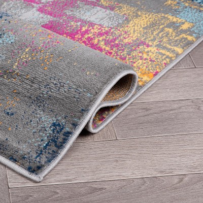 Contemporary Multi-Color Abstract Art Synthetic Area Rug 5' x 7'