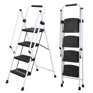 Syemin Ladders Light Folding 4 Step Stool Wide Anti-Skid Pedal, Strong Steel Ladder, Multi-purpose Folding Portable Ladder, White, 35"*35"*54.33" - 1 of 4