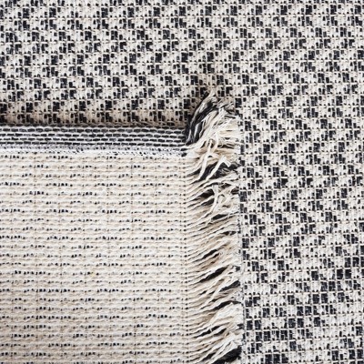Ivory and Black Geometric Cotton Synthetic Rectangular Area Rug