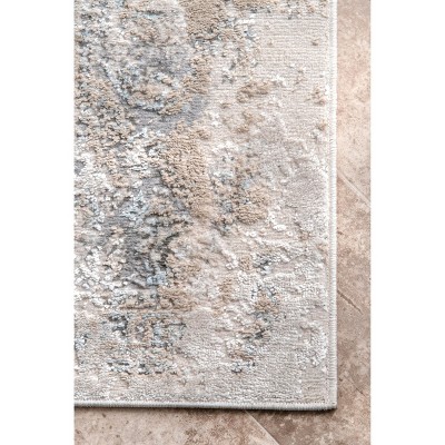 Silver and Beige Oriental Synthetic 4' x 6' Area Rug