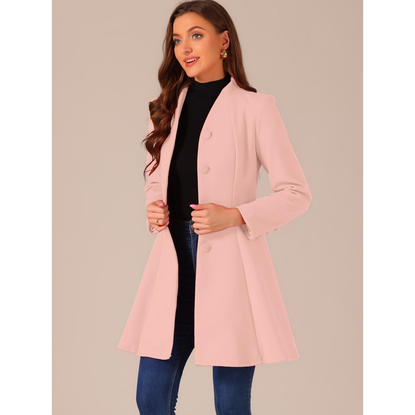 Женская куртка INSPIRE CHIC Single Breasted Long Sleeve Mid-Long Winter Coat Pink, цвет: Розовый — фото 3