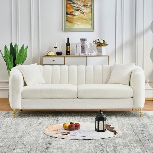 85" Chenille 3-Seater Sofa with Gold Metal Legs and Curved Armrests for Living Room, Bedroom, Apartment - 1 of 4