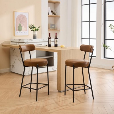 Counter Height Bar Stools Set of 2, 26 Inch Bar Stools Chairs with Back, Dining Chairs Thick Cushions and Metal Legs for Kitchen,Dining Room