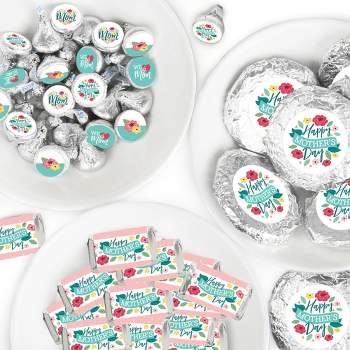 Big Dot of Happiness Colorful Floral Happy Mother's Day - Candy Wrappers & Stickers - We Love Mom Party Candy Favor Sticker Kit - 304 Pieces