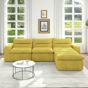 Right Modular Sofa Seat-L-Shaped Compressed Design, Modern Beanbag Style, Yellow - 1 of 4