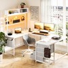 U Shaped Desk with Monitor Stand and LED Lights, U Shaped Gaming Desk with Storage Shelves - 2 of 4