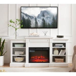 65" Modern TV Media Console Table with 23" Electric Fireplace Insert, Large Storage Cabinet with Adjustable Shelves for Living Room or Entryway - 1 of 4