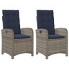 vidaXL Reclining Patio Chairs Set of 2 with Navy Blue Cushions, Adjustable Poly Rattan Loungers for Garden & Outdoor - 2 of 4