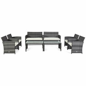 Tangkula 8PCS Patio Outdoor Rattan Furniture Set w/ Cushioned Chair Loveseat Table - 1 of 4