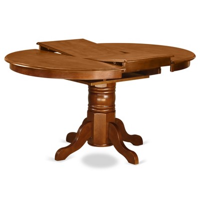 Contemporary Round Wood Extendable Dining Table in Saddle Brown