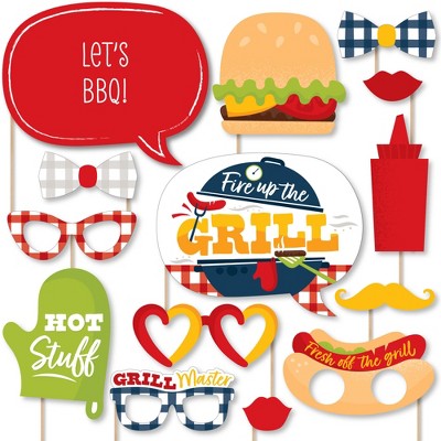 Big Dot of Happiness Fire Up the Grill - Summer BBQ Picnic Party Photo Booth Props Kit - 20 Count