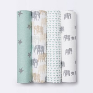Flannel Baby Blankets Elephants - Cloud Island™ Gray 4pk - 1 of 3