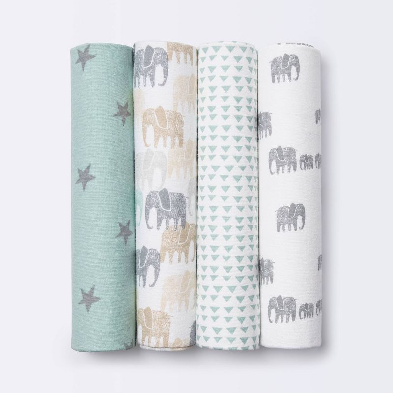 Flannel Baby Blankets Elephants - Cloud Island&#8482; Gray 4pk, 1 of 5