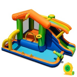 Costway 8-in-1 Multifunctional Water Park with Slide With Climbing Wall Water Cannon - 1 of 4