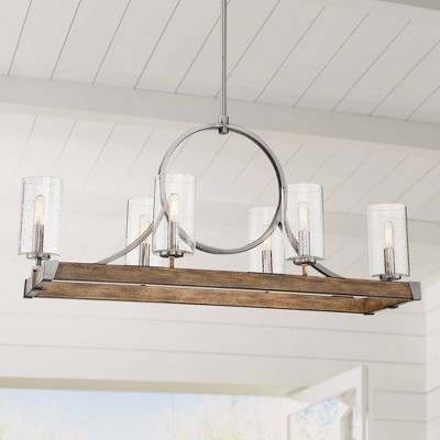 Sun Faded Wood and Nickel 6-Light Glass Chandelier