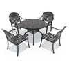 5-Piece Cast Aluminum Outdoor Dining Set: Round Table, Stackable Chairs & Blue Cushions - All-Weather Patio Furniture for Your Backyard - 4 of 4