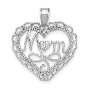 Black Bow Jewelry 14k White Gold Mom Scallop Heart Pendant, 23mm - 1 of 4