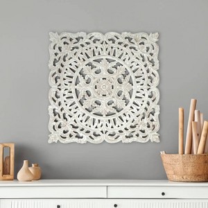 Moda Furnishings White Square Handcrafted Wooden Wall Hanger 36"x36" Elegant Home Decor - 1 of 4