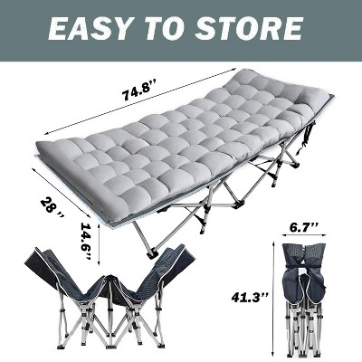 Gray Folding Camping Cot with Padded Mattress and Carry Bag