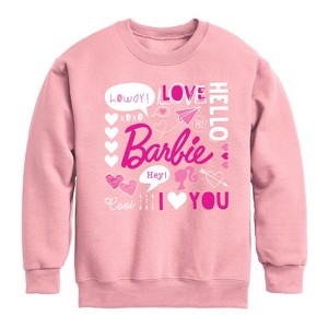 Boys' - Barbie - Barbie Valentine's Collage Graphic Long Sleeve Fleece Sweatshirt - 1 of 3