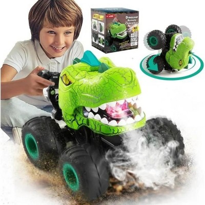 INFURNIC Toy Vehicles Crack Dinosaur Stunt Car Ultimate Action Toy for Kids Thrilling Adventure Play, Green, 6.63"*7.02"*7.02"