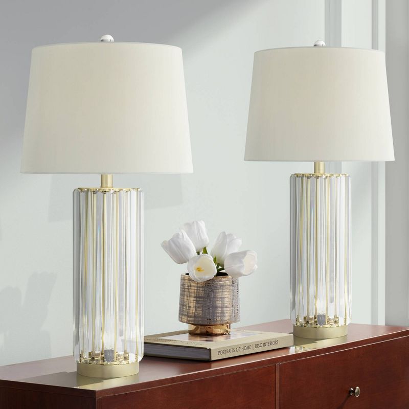 Regency Hill Rivera 27 3/4" Tall Traditional Table Lamps Set of 2 LED Night Lights Clear Gold Glass Rod Metal White Shade Living Room Bedroom Bedside, 2 of 10