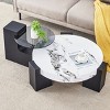 Modern Double Layer Round Coffee Table with Marble Finish Removable Gray Glass Top Black L Shaped Base Space Saving Living Room Table-The Pop Home - 3 of 4