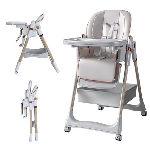 CIPACHO Adjustable Baby High Chair 0-6 Years – Portable Infant Feeding Seat with Safety Belt, Silent Lockable Wheels & Easy-Clean Design White - 1 of 4