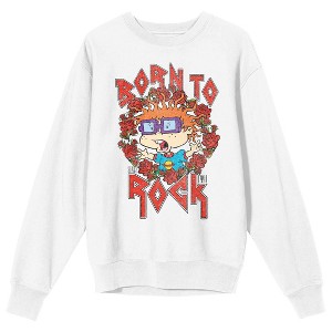 Rugrats Chuckie Born To Rock Roses Crew Neck Long Sleeve Women's White Sweatshirt - 1 of 3